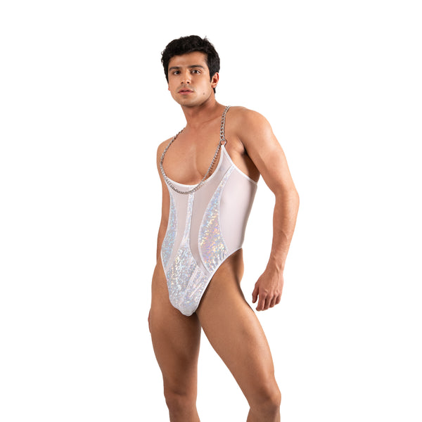 THE LUXURY BODY THONG WHITE GLITTER HOLOGRAM