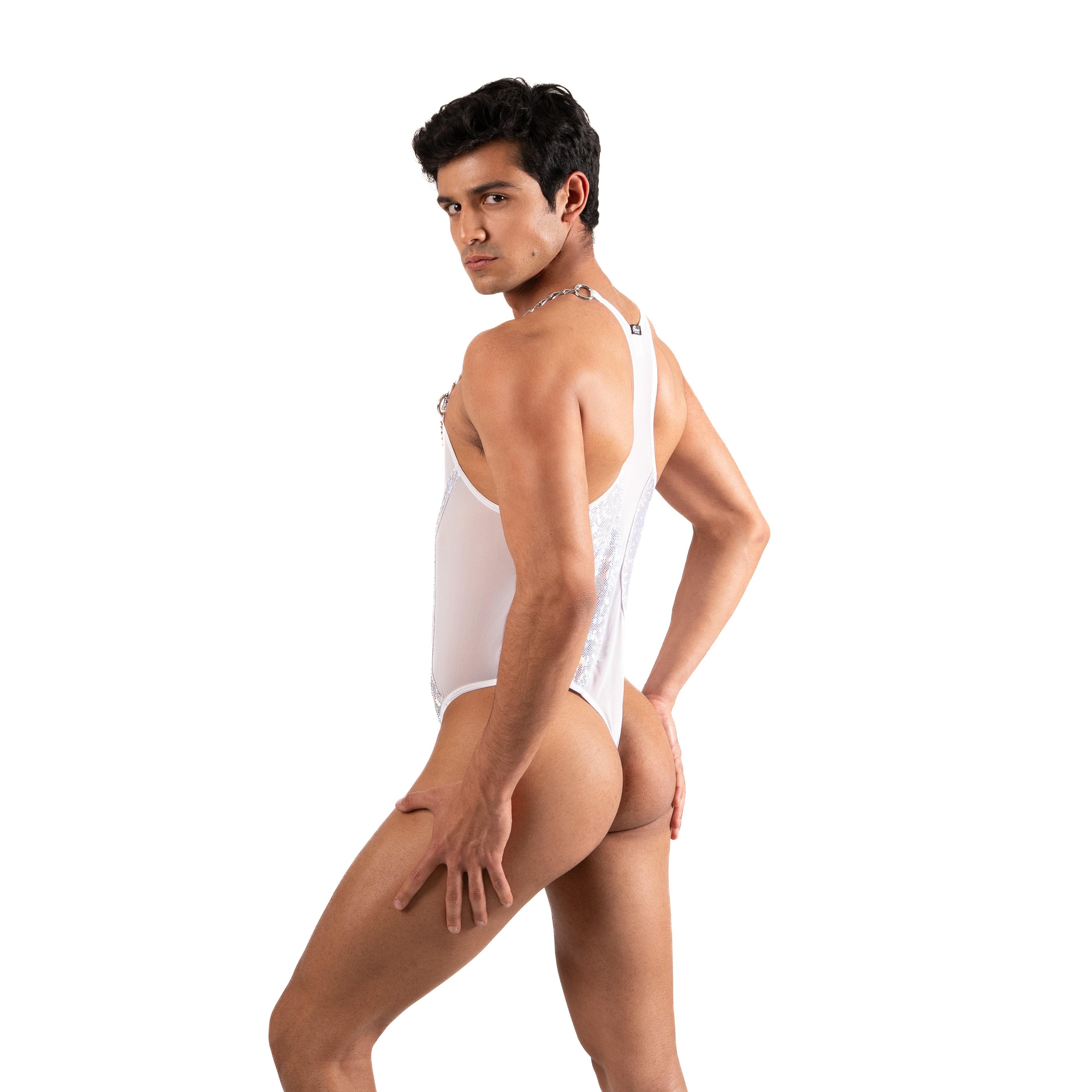 THE LUXURY BODY THONG WHITE GLITTER HOLOGRAM