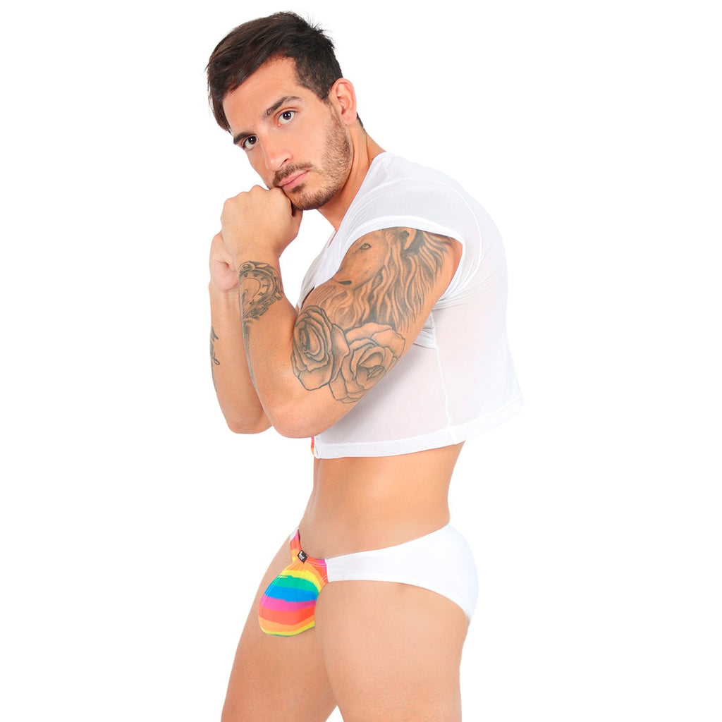 BE PRIDE - BOXY CROPPED CROP TOP MESH WHITE
