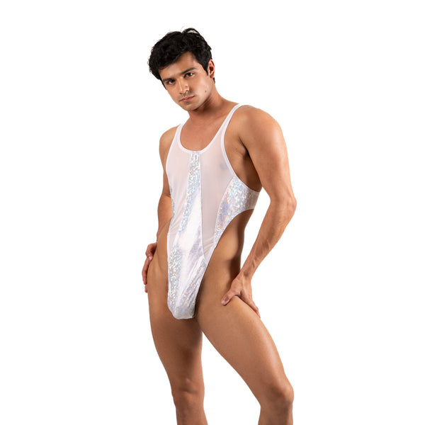 THE LUXURY - BODY THONG LONG WHITE GLITTER HOLOGRAM