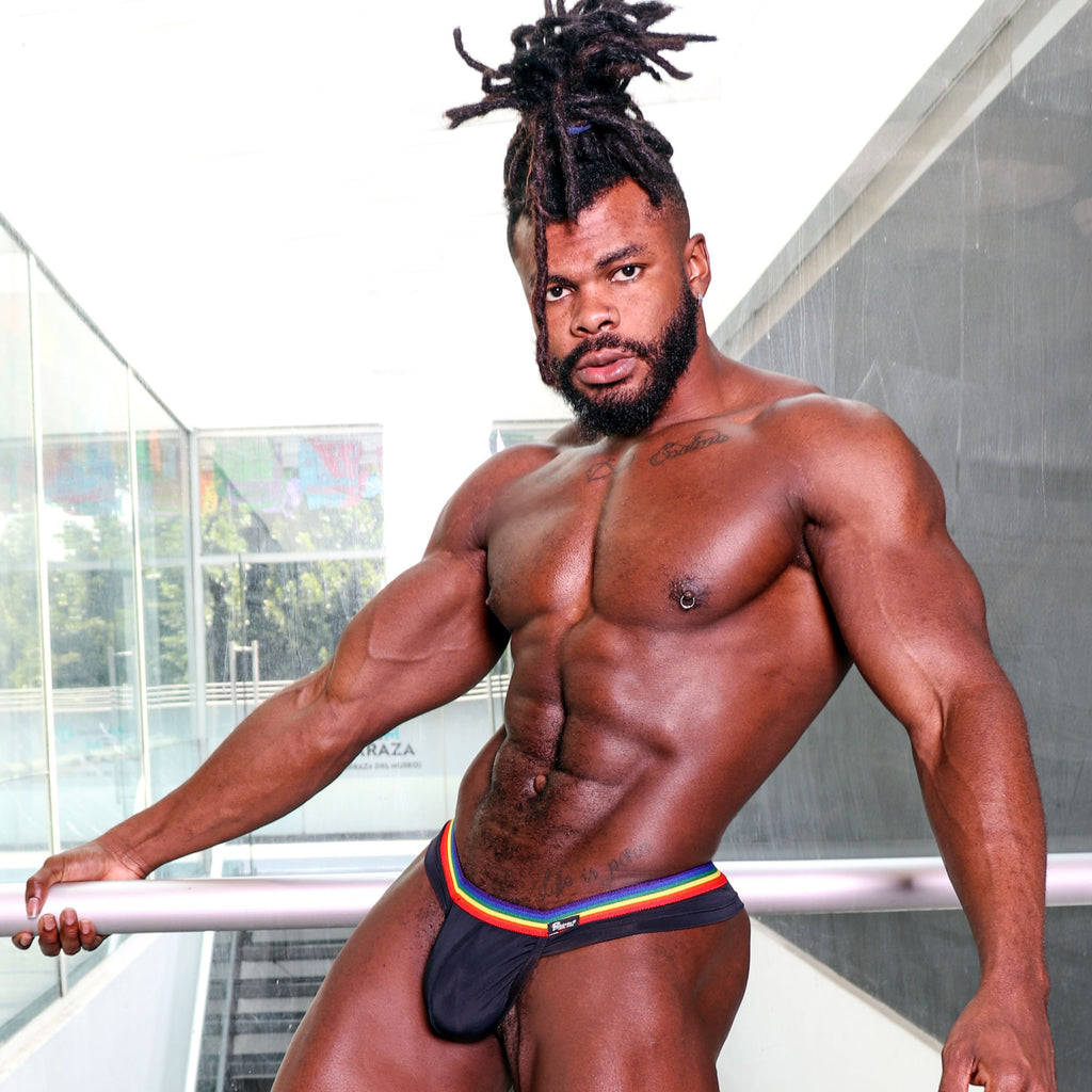 BE PRIDE - THONG BULGE ATHLETIC BLACK/RAINBOW