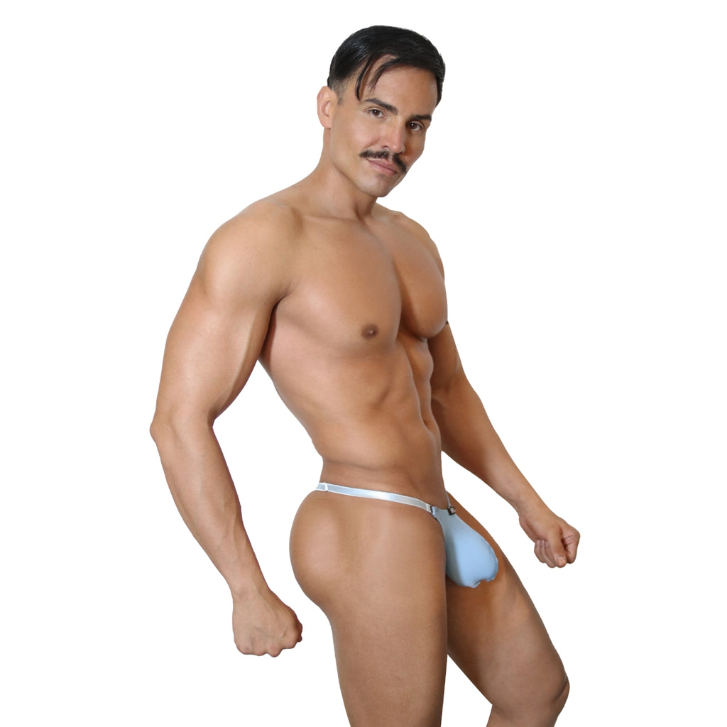 CANDY - THONG BULGE T-STRING SKIN BLUE - METAL "O-RING"