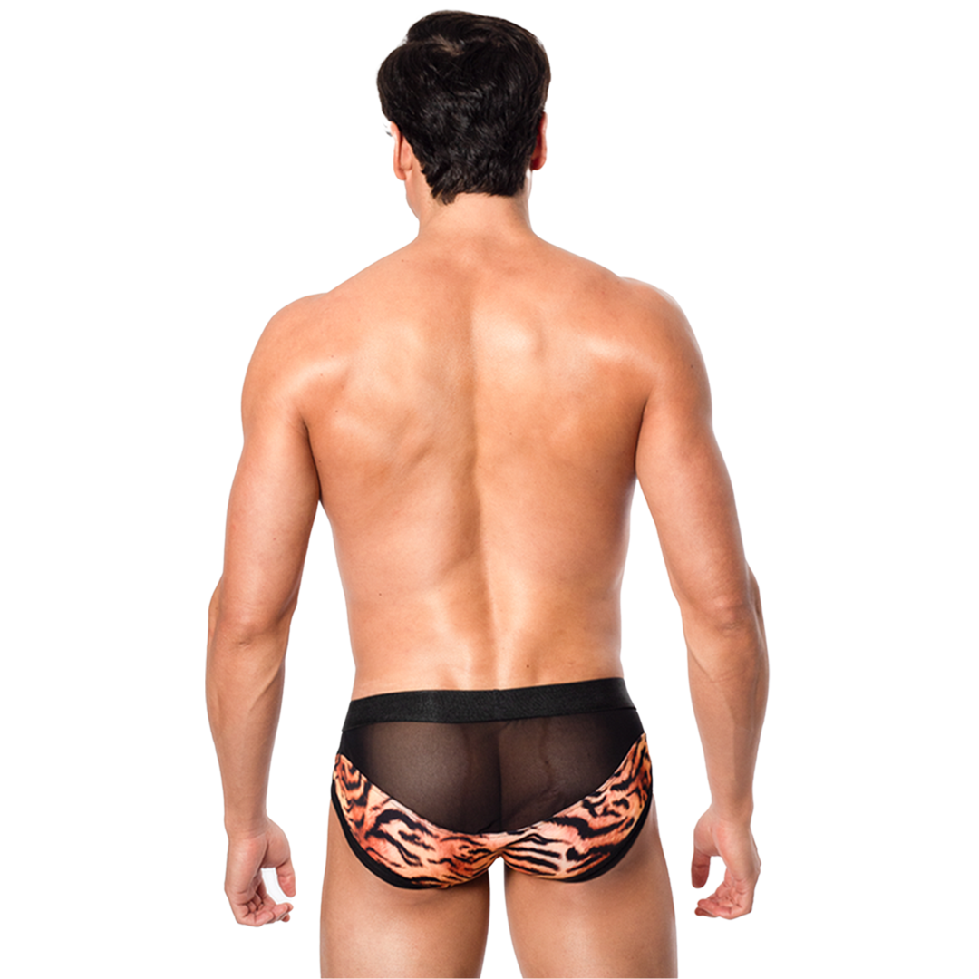 SAVAGE - BIKINI CLASSIC BRIEF BULGE ANIMAL PRINT TIGER - MESH