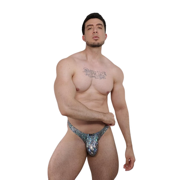 THE LUXURY - CLASSIC THONG BULGE T-STRING SILVER GLITTER HOLOGRAM