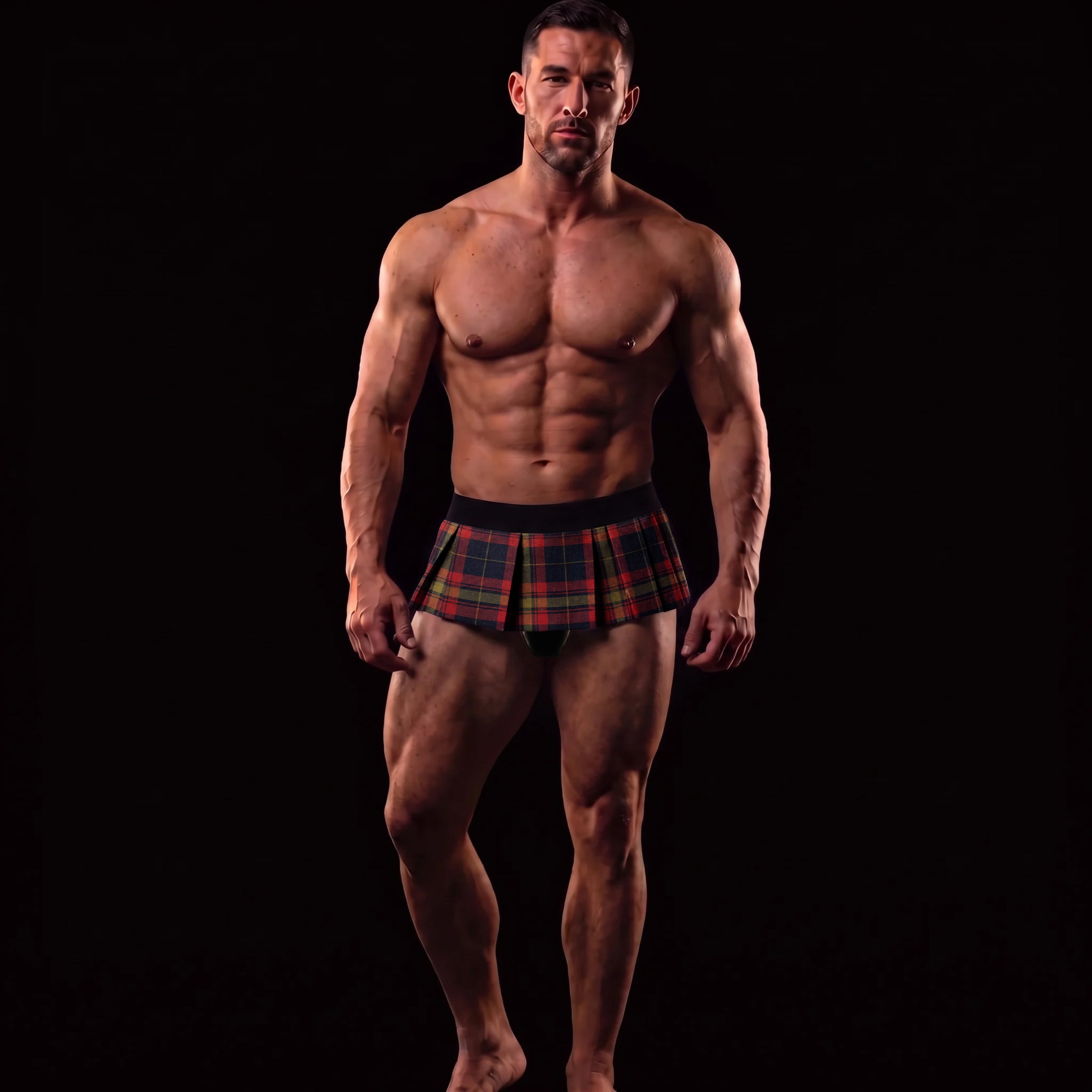 TEMPTING - SCOTTISH THONG PLAID SKIRT MEN - TARTAN RED/BLUE