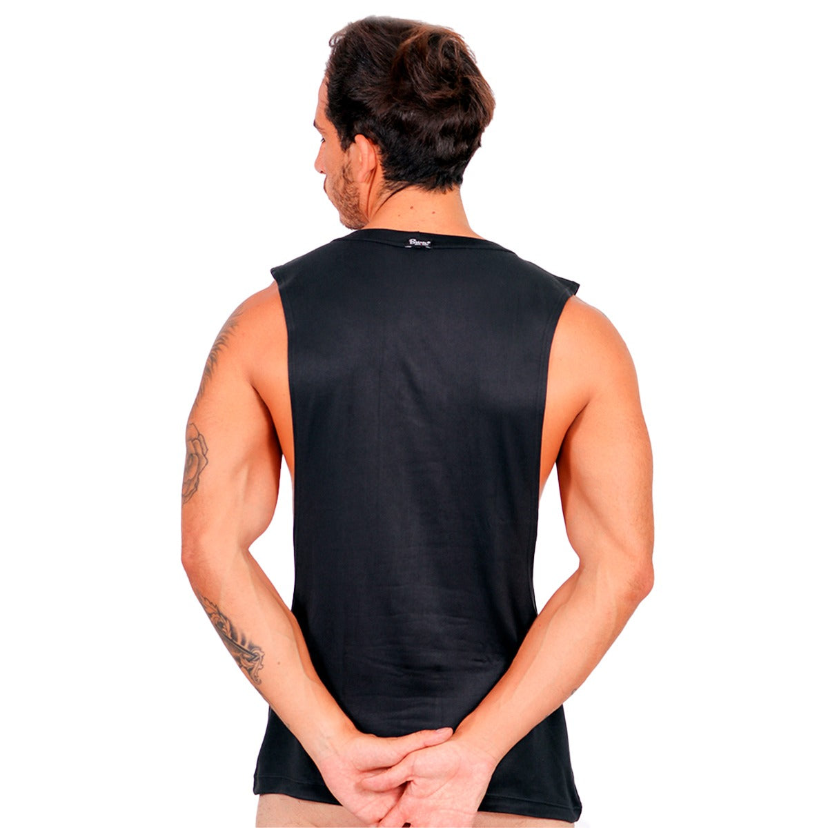 BE PRIDE - CROPPED LONG FIT MUSCLE TANK BLACK