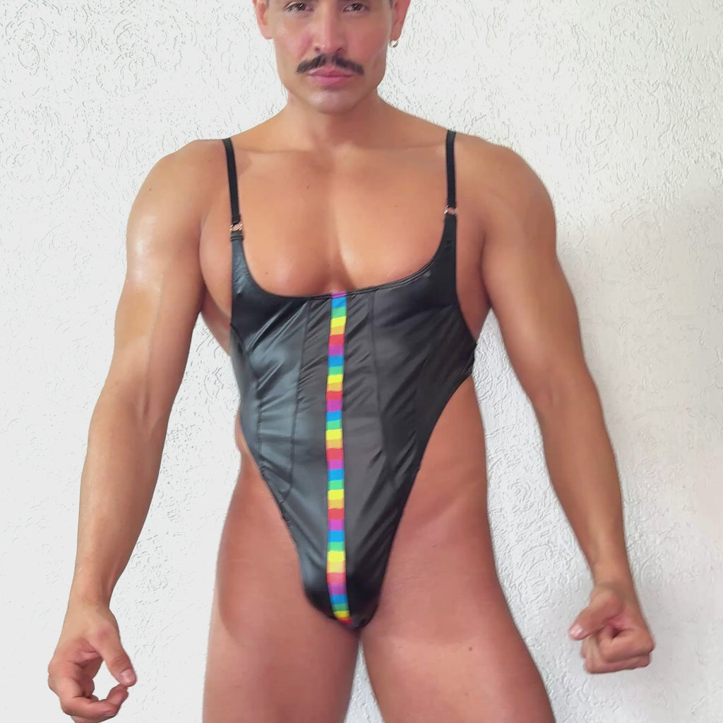 PRVRT PRIDE - BODYSUIT SINGLET THONG VINIPIEL METAL "O-RING"