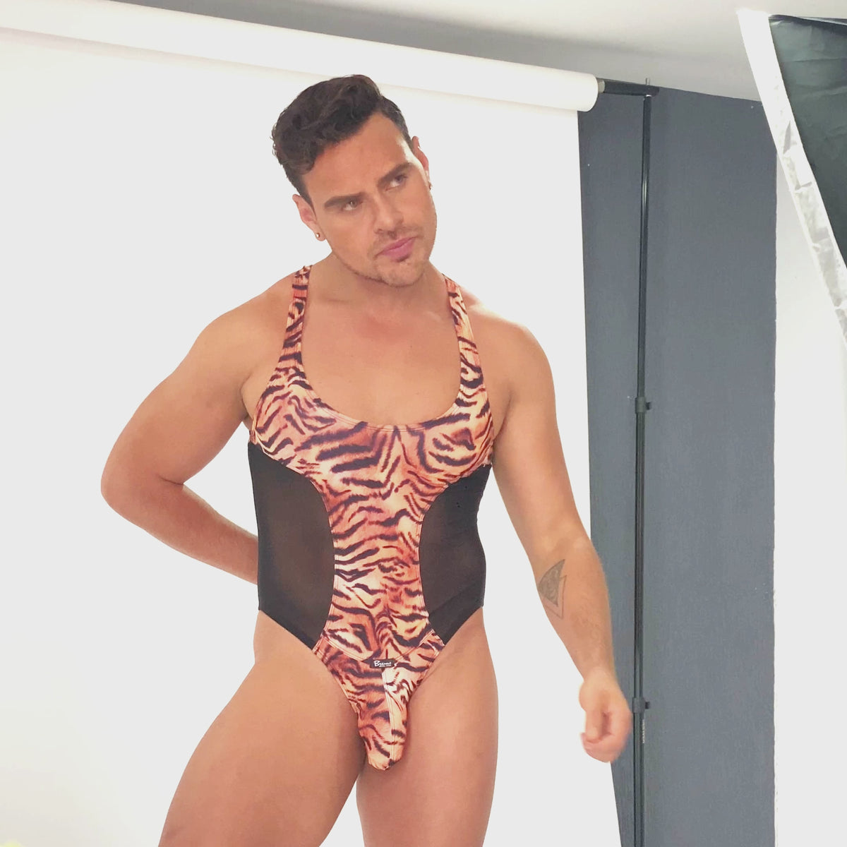 SAVAGE - BODYSUIT BULGE ANIMAL PRINT TIGER - MESH