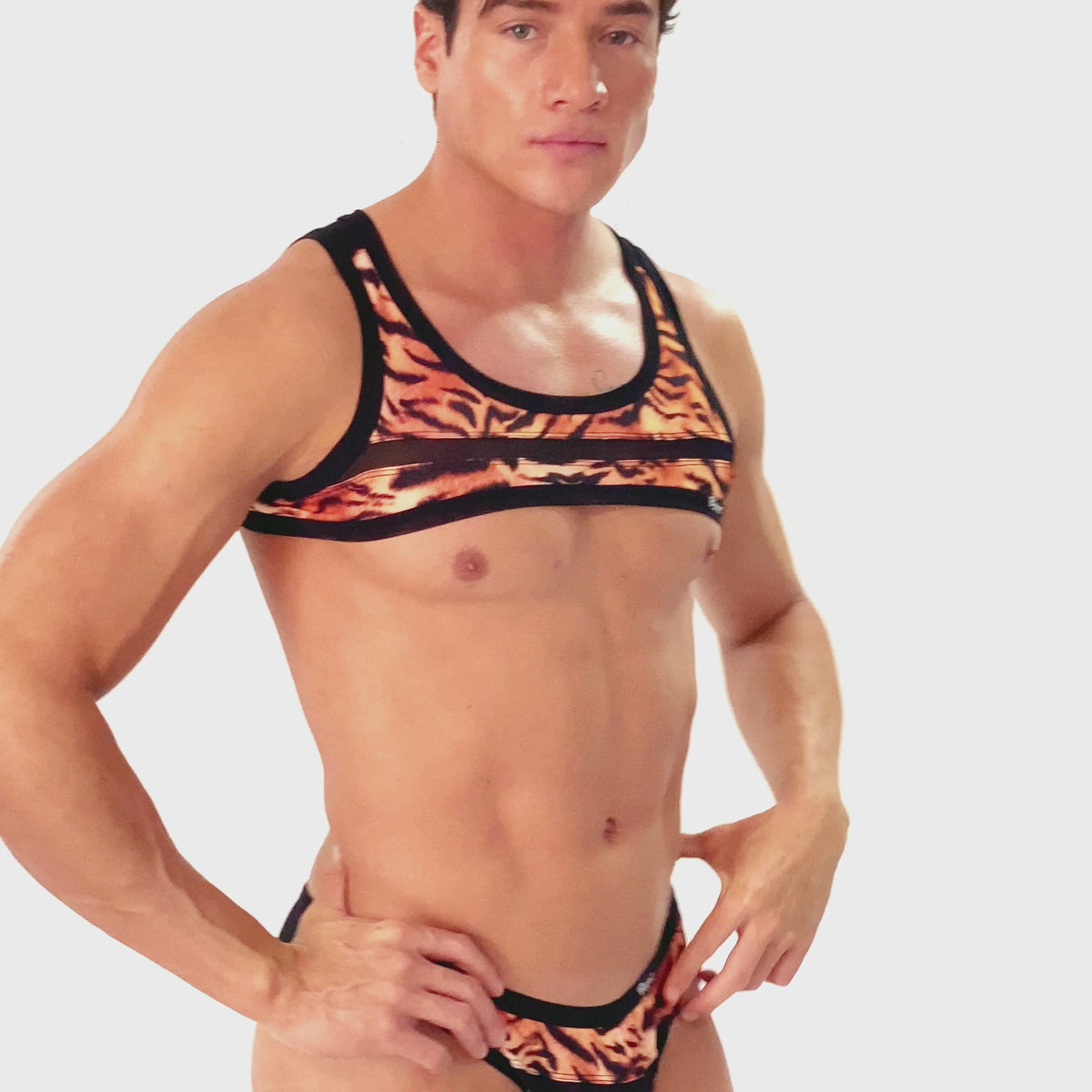 SAVAGE - CROP TOP ANIMAL PRINT TIGER - MESH